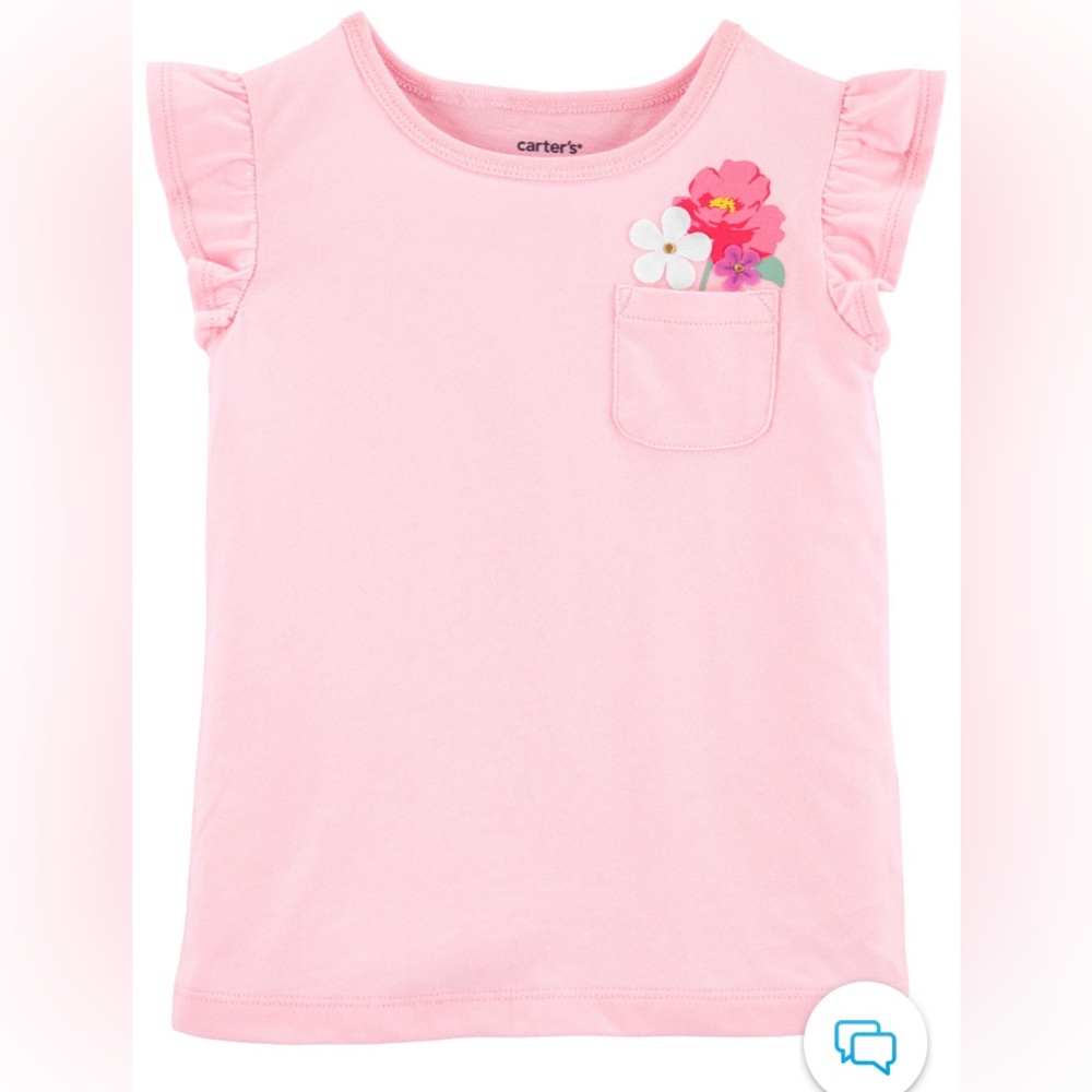 New Carter’s Girls 3T Graphic Top T-shirt Pink Floral Ruffle Flower Cotton